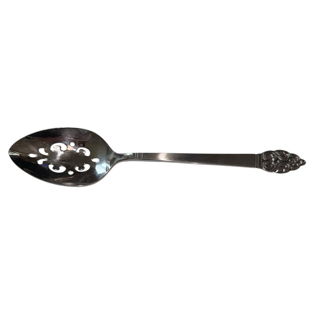Nordic Crown Oneida Community Stainless Pierced Serving Spoon 8 1/4 In